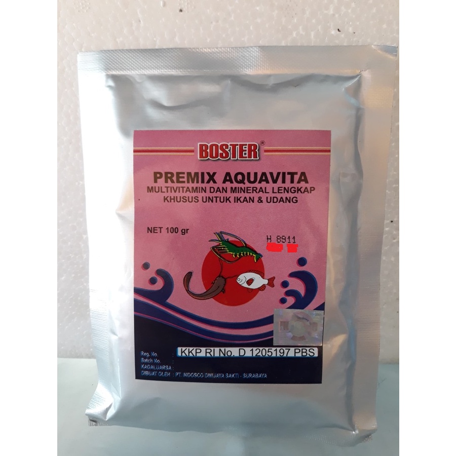 Boster PREMIX AQUAVITA 100gr PremixAquavita Multi Vitamin Booster Lele Patin Nila Bandeng