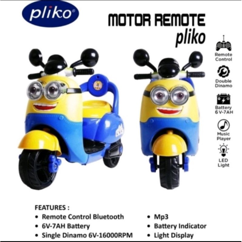 Mainan anak Motor aki PLIKO Minion ( Remote )
