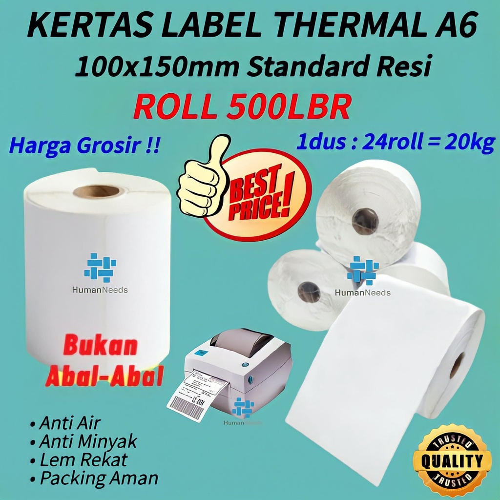 GROSIR Kertas Thermal Label Sticker Barcode 100x150 ukuran A6 Roll 350pcs 500pcs Lipat 350pcs 500pcs