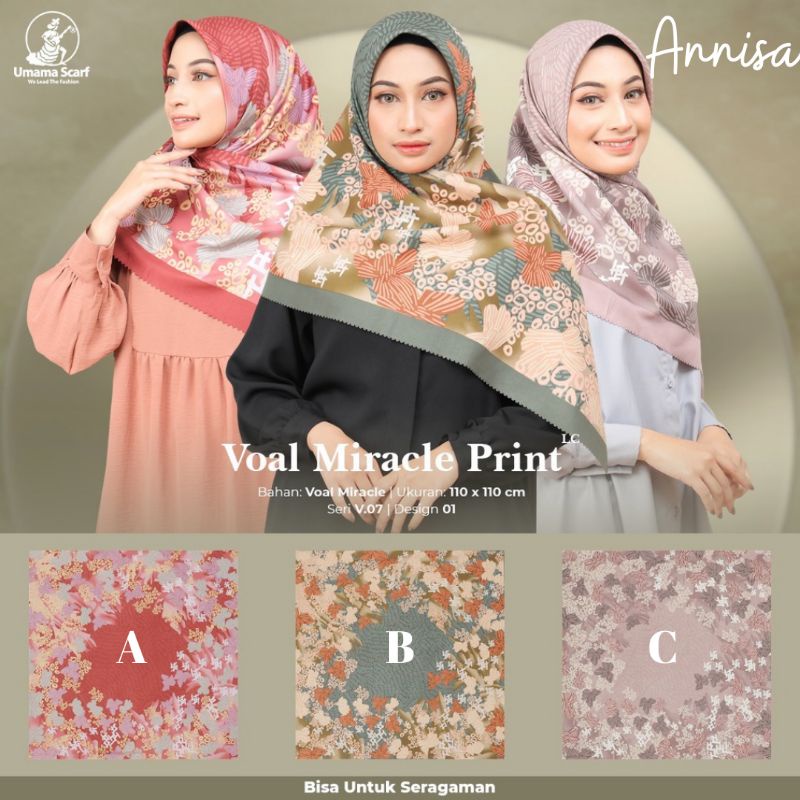 HIJAB SEGIEMPAT MOTIF VOAL UMAMA PREMIUM BISA SERAGAMAN JILBAB PREMIUM SCARF MIRACLE PRINT KANTORAN FORMAL DAILY KERUDUNG HIJAB