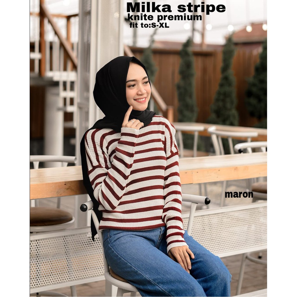 [Knit milka strip RO] sweater wanita rajun