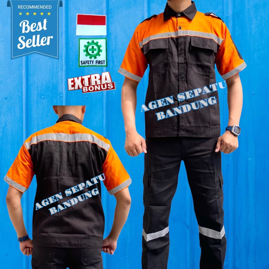 Atasan Kerja Lengan Pendek Kombinasi / Wearpack Safety / Setelan Baju Kerja / Baju Proyek / Baju Bengkel / Kemeja Pendek