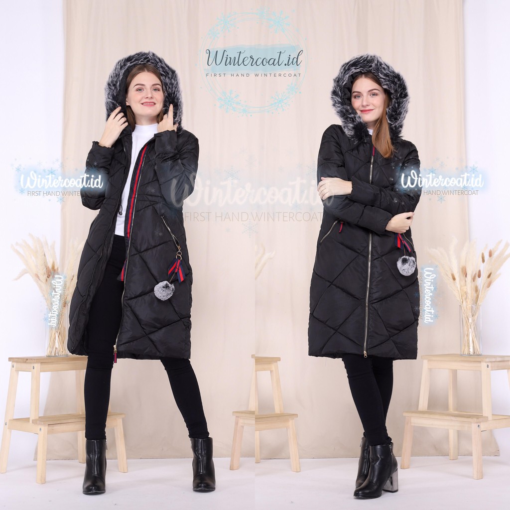 READY INDONESIA winter long coat mantel jaket tebal hangat wanita cewek hitam bulu import Lorraine