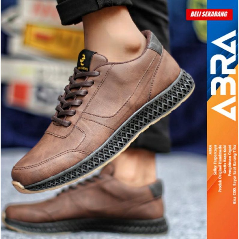 Sepatu Sneakers Casual Pria Sepatu Kerja Hitam Pu ABRA