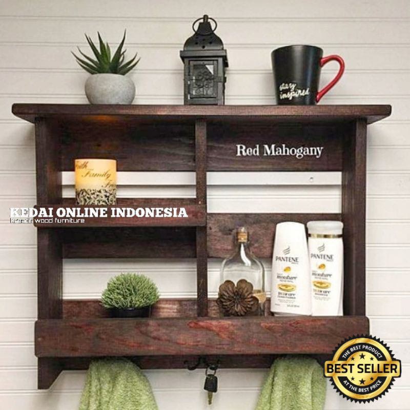 Rak Kosmetik Gantung Kamar Mandi Kayu Tempel Dinding Minimalis Tempat Gantungan Handuk Makeup Murah