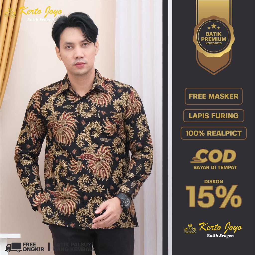 [LIMITED] Baju Kemeja Batik Pria/Laki Laki Lengan Panjang Slim Fit Modern Furing/Puring BATIK ALUNA ASD-013