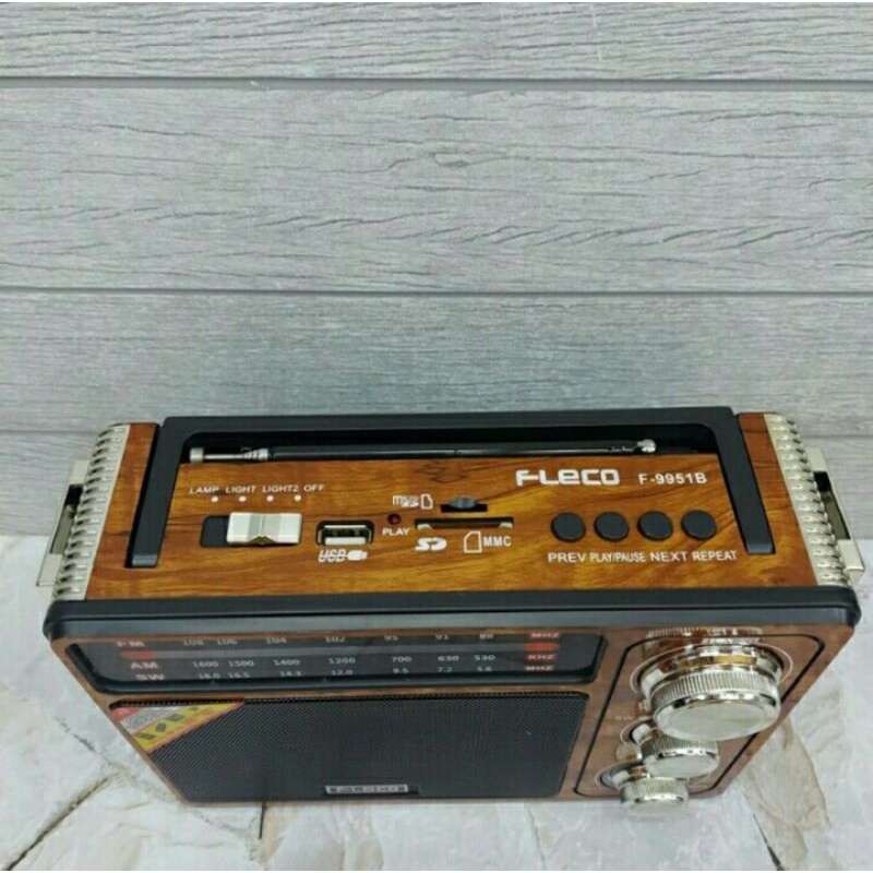 Cod Radio Jadi Clasik Bluetooth Fleco F-9951//Radio 3 Band//Radio Lampu senter