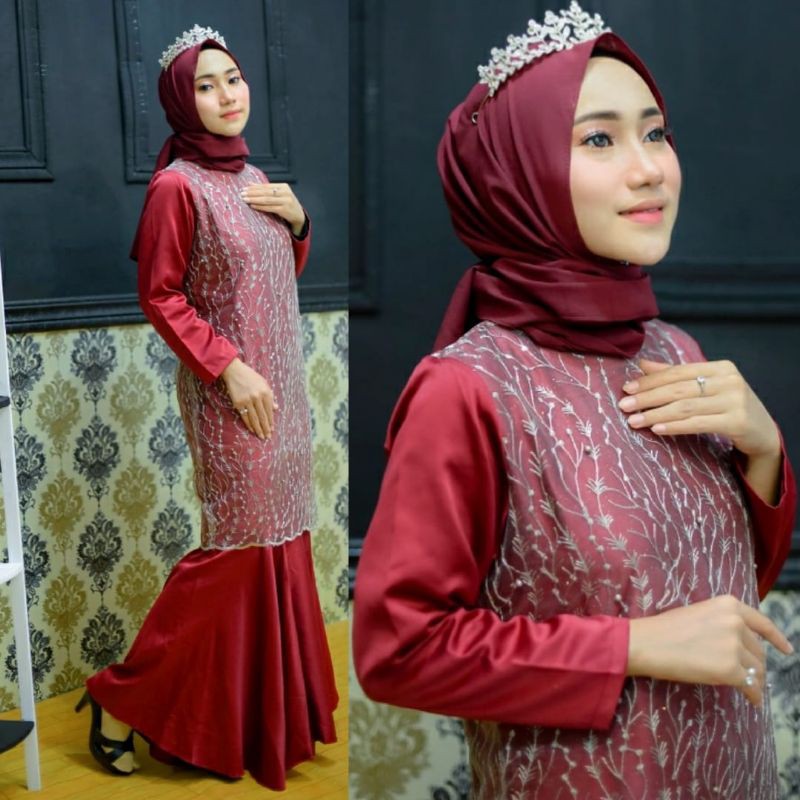 Kebaya Gamis Duyung Bahan Tulle / Kebaya Modren / Kebaya Pesta / Long Dress Sania