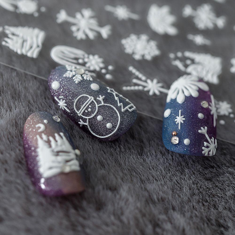 AUGUSTINA Agustina 5D Snowflakes Nail Stiker Grace Fashion Putih Musim Dingin Timbul Slider Snow Decals