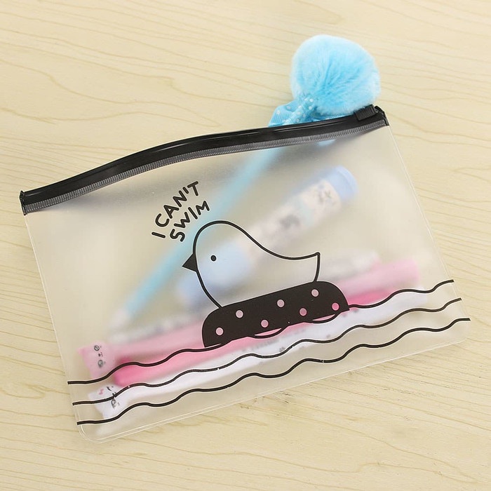 

Pouch Dompet Plastik Transparan Ziplock Tempat Pensil Motif Lucu - I Can't Swim