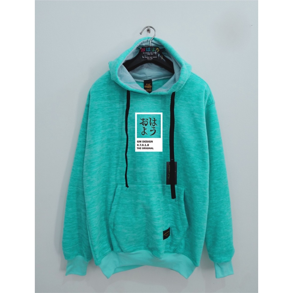 GM hoodie sweater pria warna mist sky blue art print kata GMSH108