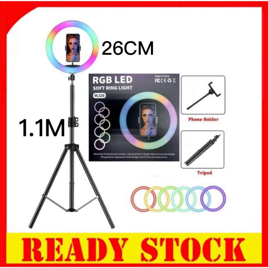 Ring Light RGB Rainbow 26CM +Tripod Stand 1.1M TikTok Youtuber