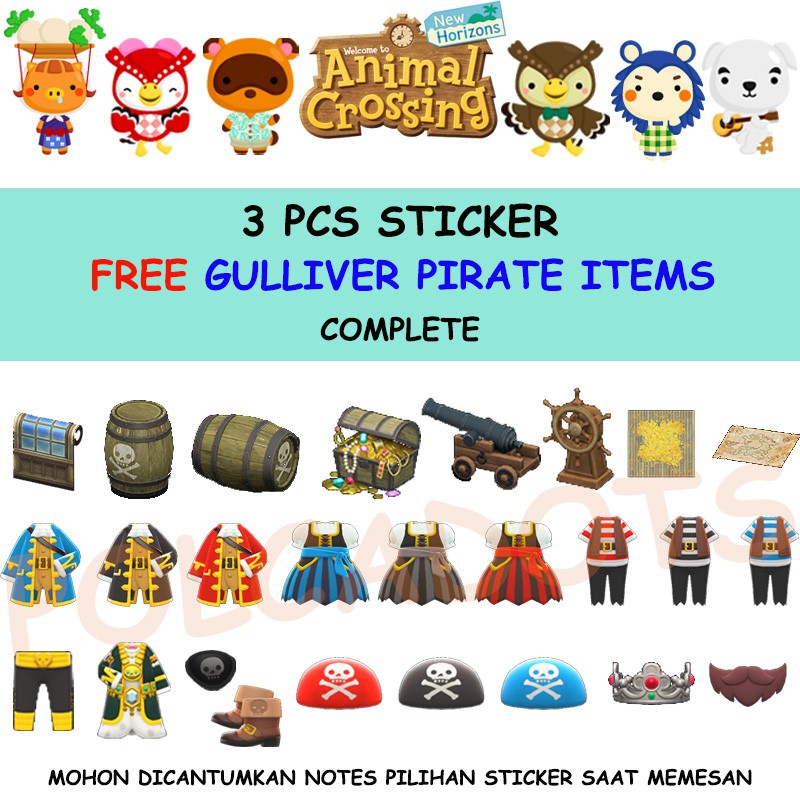 

GULLIVAR PIRATE ITEMS ANIMAL CROSSING + 3 STICKER