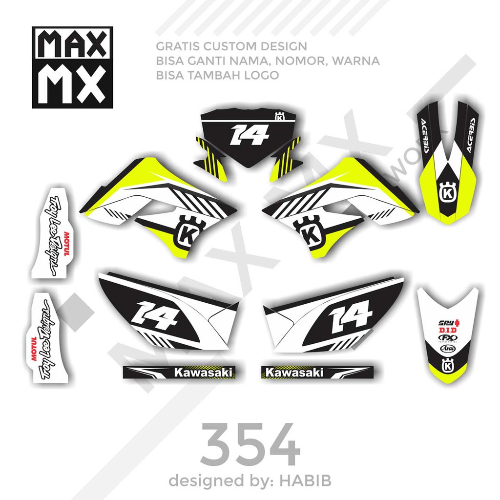 MX-01354 decal klx 150 hitam putih stabilo