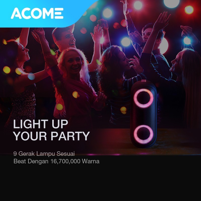 ACOME A20 Super Bass Speaker Bluetooth 5.0 20W IPX7 Waterproof RGB Light Rhyme Rave Party