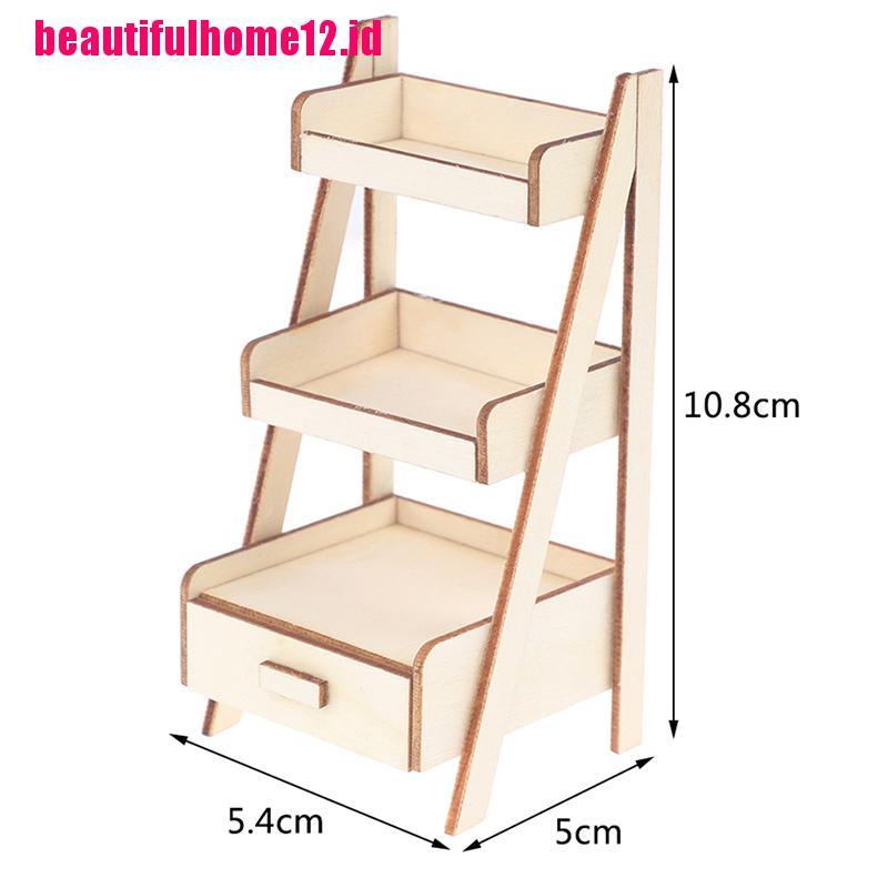 【beautifulhome12.id】1:12 Dollhouse Miniature Wood Shelf Flower Stand Doll House Furniture Model Toy