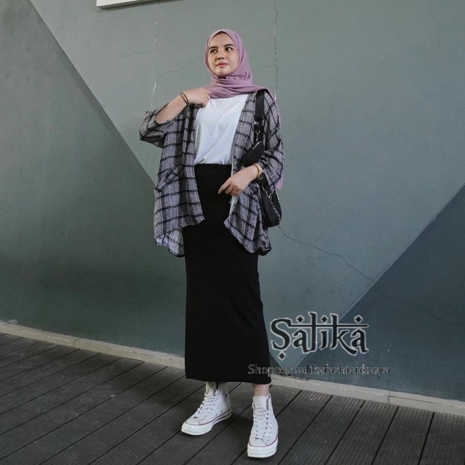 ROK SPAN KNITTED BAWAHAN WANITA ROK SPAN CEWE CEWEK REMAJA WARNA HITAM STYLIS ROK SPAN PANJANG WANIT