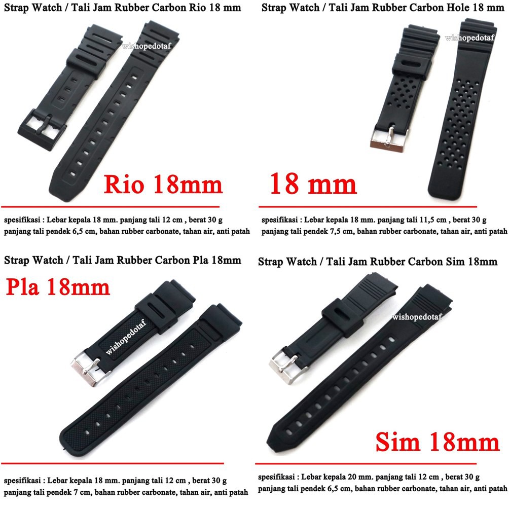 Strap Watch rubber Carbonate 18 mm
