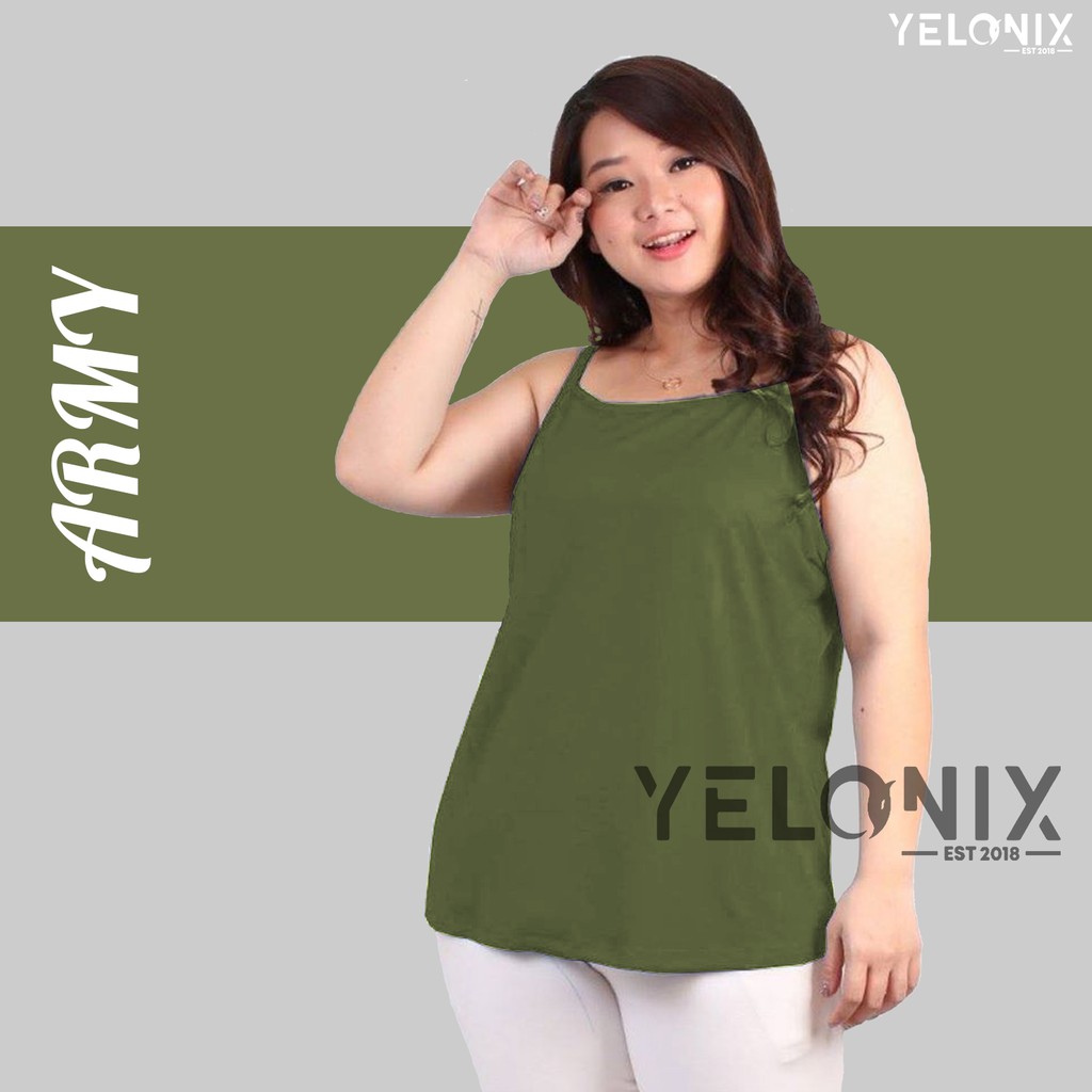 TANKTOP JUMBO POLOS  ( SOFT SPANDEK ) Ukuran Besar / Tank Top Wanita Tali Kecil Big Size - YELONIX-HIJAU ARMY