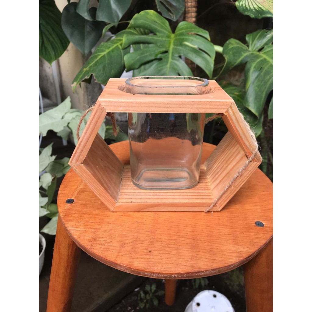 Pot Kayu Hexagonal Kaca / Pot Kaca / Pot gantung / tanaman / tempat ikan cupang