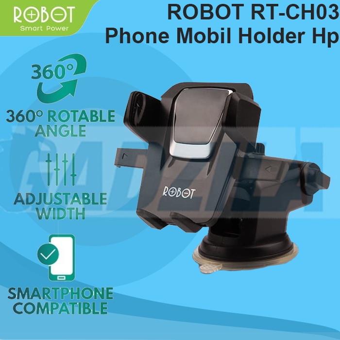 Car Holder HP Mobil ROBOT RT-CH03 360 Rotatable Car Dashboard Kaca