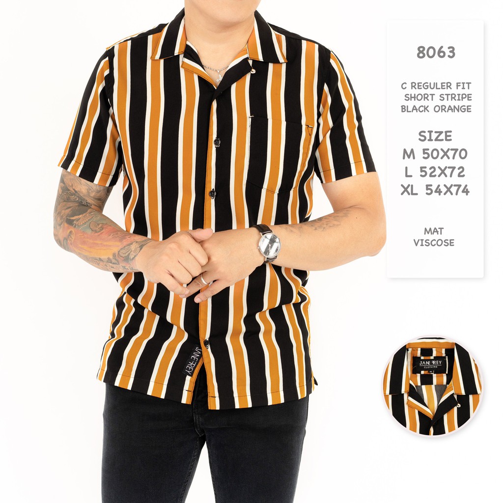 Mensfashionhouse Kemeja Stripe Pria Lengan Pendek Kasual Cowok Cowo Murah 8063