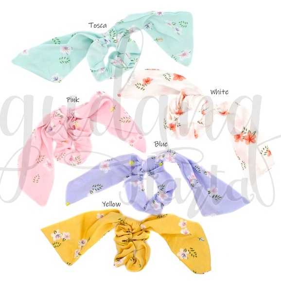 Scrunchie Pita Pastel Flower Ikat Rmabut Warna Soft Hairband GH 200311