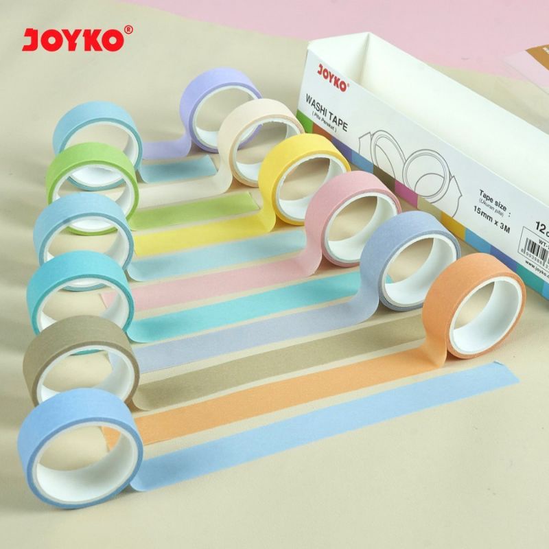 

WASHI TAPE JOYKO WT-100 ISI 12 WARNA | PITA PEREKAT | SELOTIP KERTAS WARNA 15 mm x 3 M