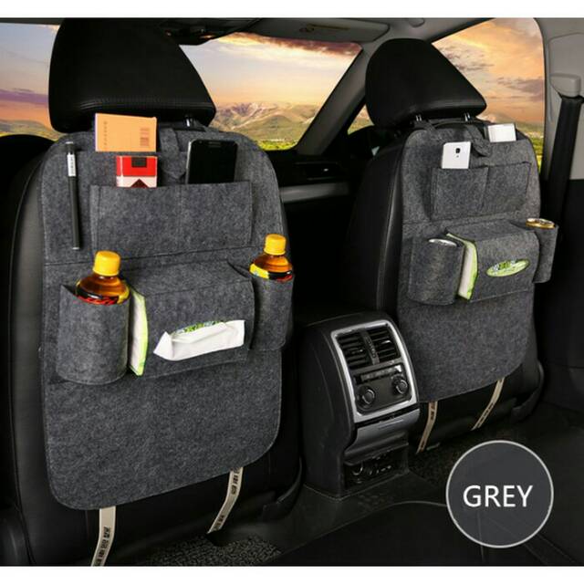 Car Seat Organizer Multifungsi / Tas Jok Mobil / Tempat Penyimpanan HP Botol Minum Tissue Snack