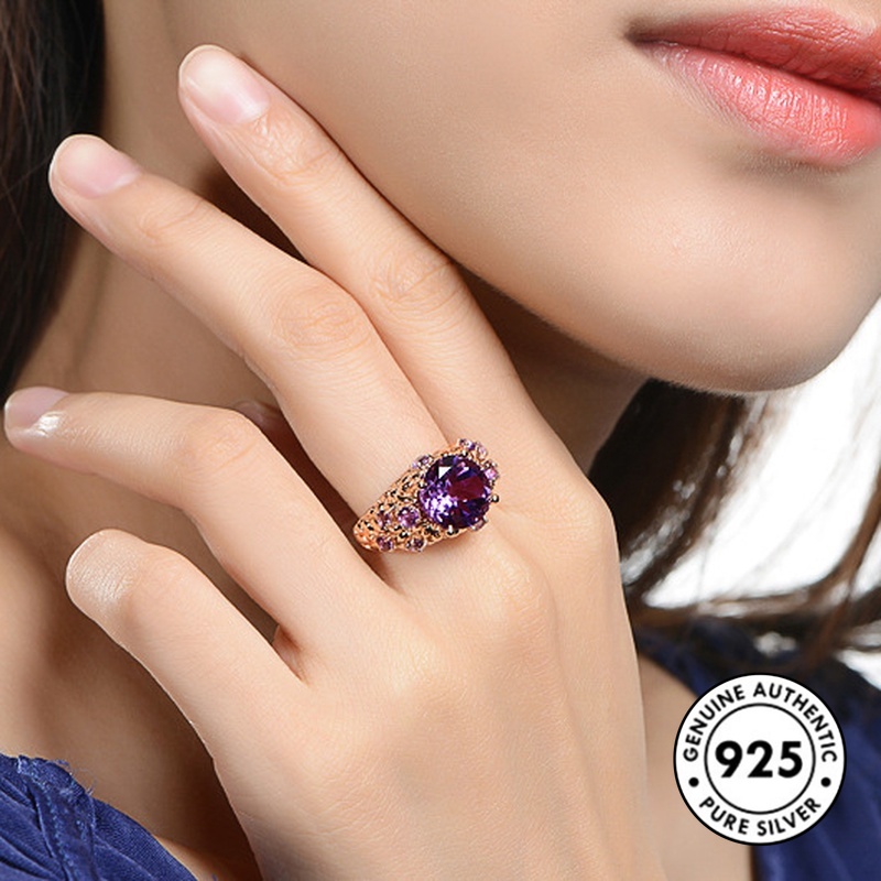 Cincin S925 Silver Rose Gold Aksen Amethyst