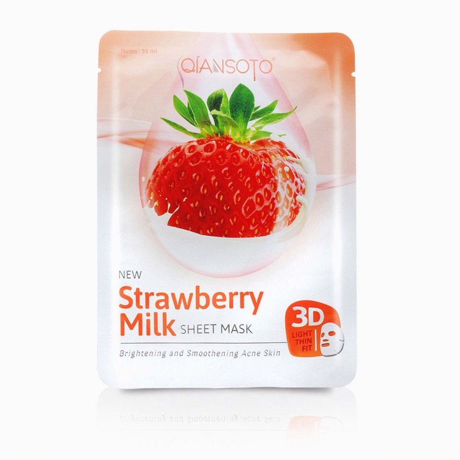 QIANSOTO Sheet Mask Strawberry Milk Brightening and Smoothening Acne Skin 35ml-perawatan wajah komed