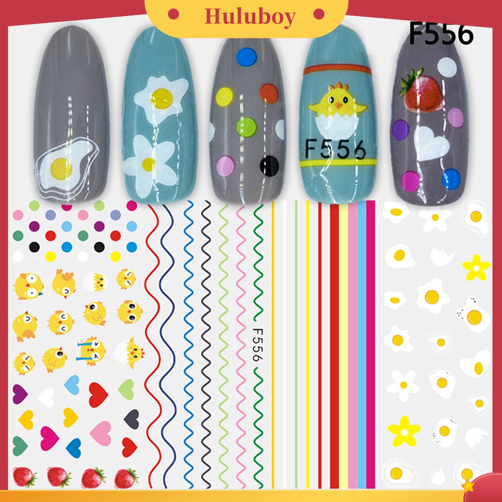 Huluboy Huluboy♡ Stiker Kuku 3D Super Tipis Motif Huruf / Hewan / Buah / Daun Untuk Dekorasi Nail Art