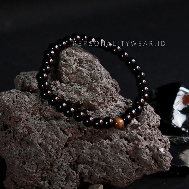 Gelang Tasbih Batu Permata Kristal Black Onyx Tiger Eye ASLI Alam Natural ORIGINAL - THE Eye