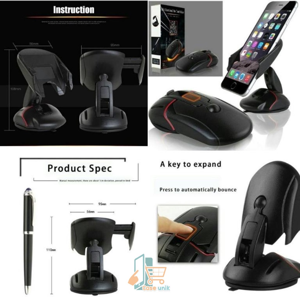 HD2 Car Holder Phone Stand Bentuk Mouse Shape Handphone Mobil Gps Unik Lipat Folding Desktop Dashbroad kekinian CS3524