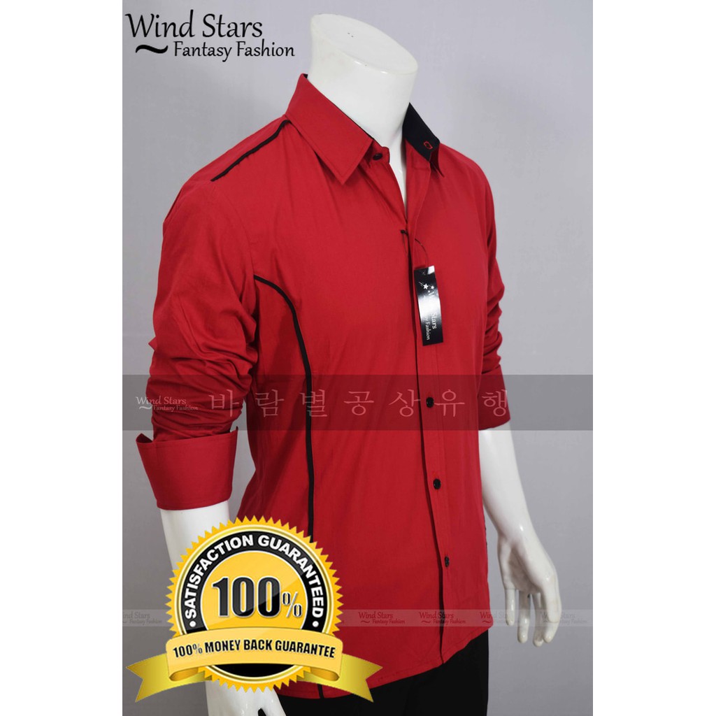 KEMEJA PRIA TWIZEL WARNA MERAH/RED MODEL SLIMFIT LENGAN PANJANG CASUAL STYLE - TRENDY