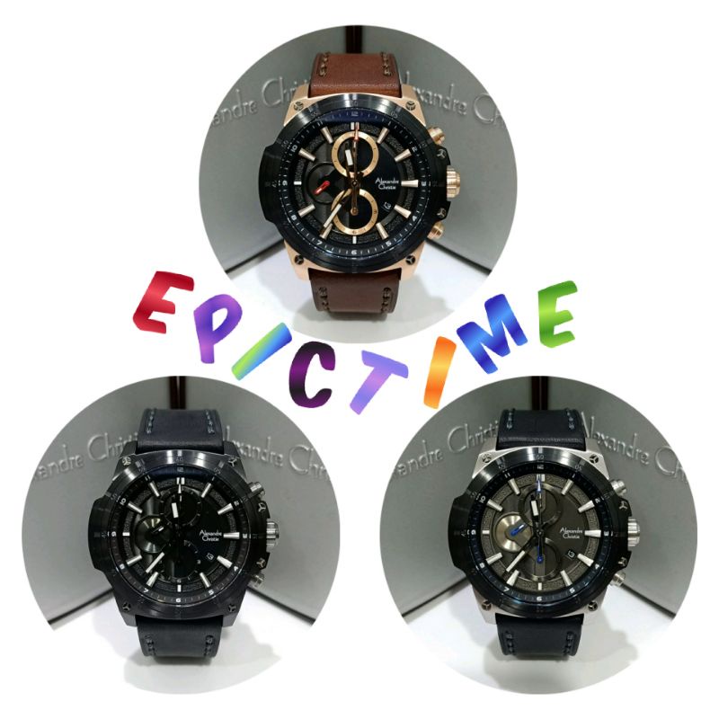 Jam tangan pria Alexandre Christie 6587 MC, tali kulit, model sport, ORIGINAL, Bergaransi resmi