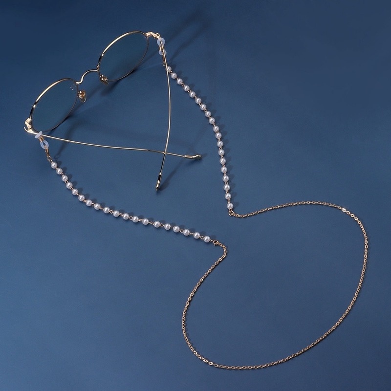 Rantai Kacamata Bahan Silikon Aksen Mutiara Anti slip Untuk Wanita