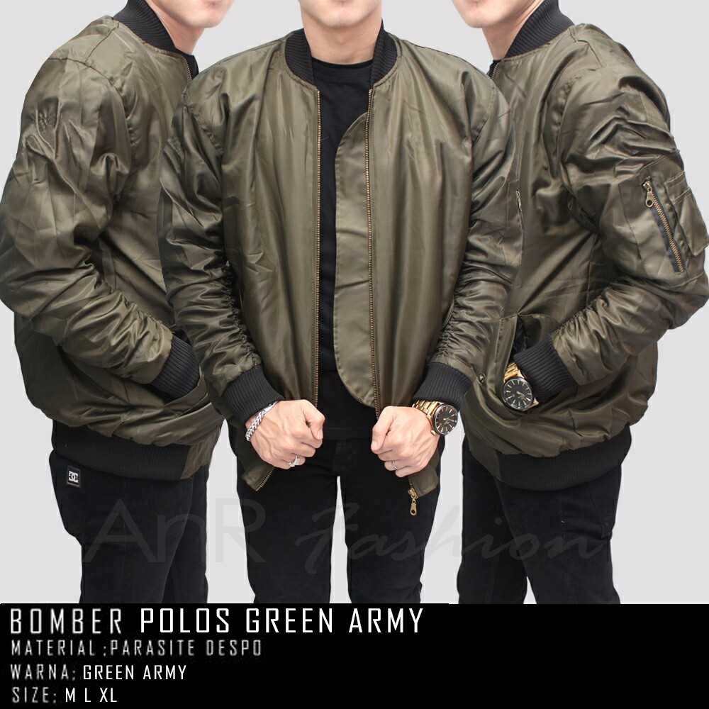 Jaket Pilot Bomber Polos Pria/Cowok - Hijau Army (Green Army)