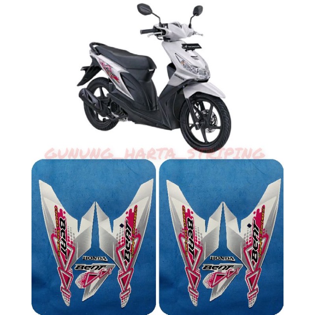 Striping Stiker Lis Les Body Motor Honda Beat Karbu 2011 Full Set Motif Standar Original Warna Putih