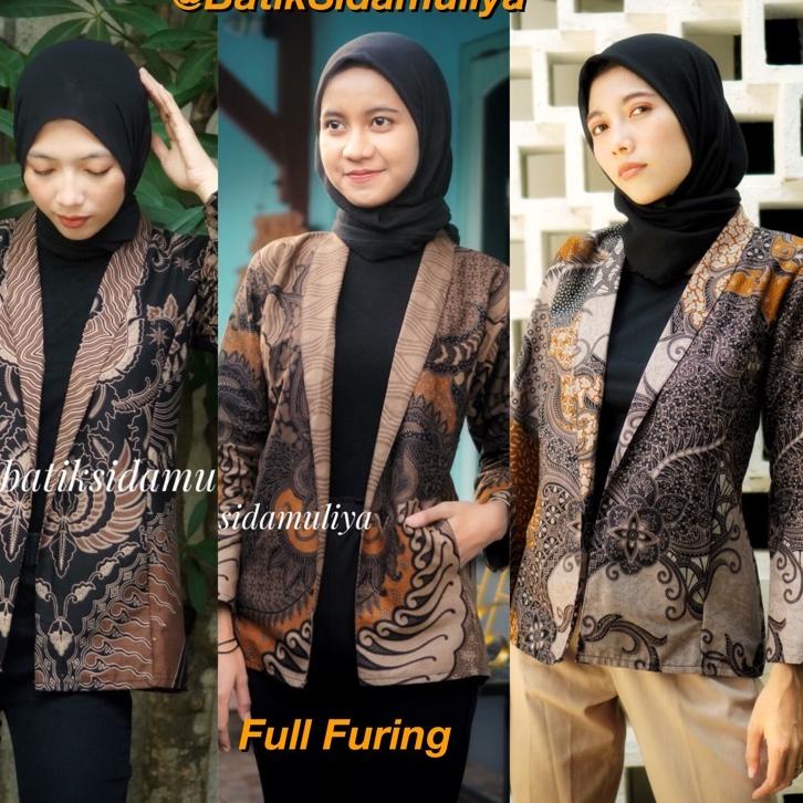 HARGA TERMURAAH.. Blazer Batik Wanita Atasan Batik Blouse Jaz Outer Kantor Premium Eksklusif By Bati