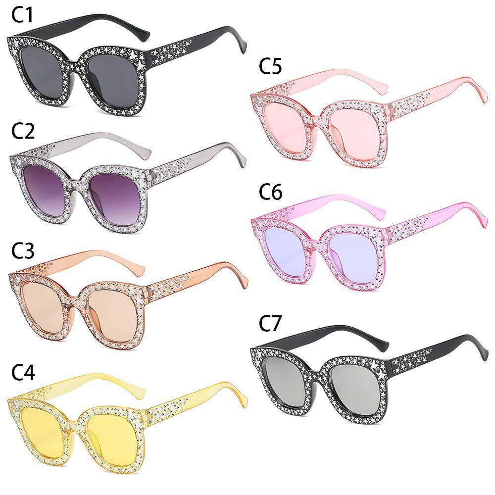 R-flower Oversized Sunglasses Perlindungan UV Berlian Imitasi Bingkai Kristal Wanita Sunglasses