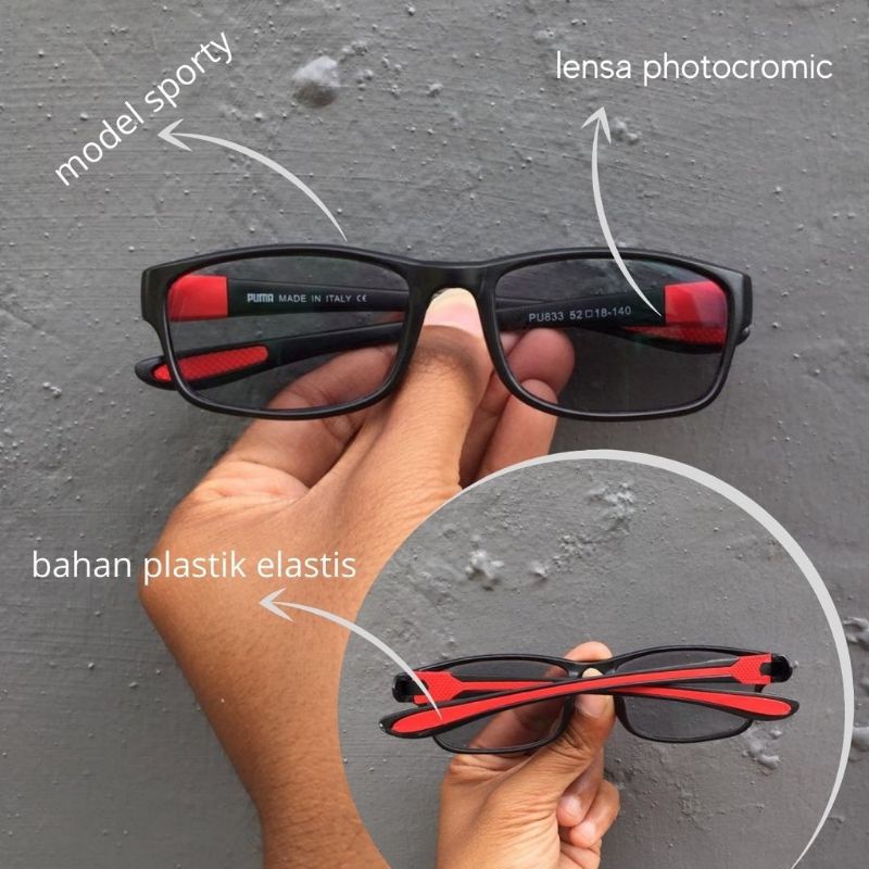 KACAMATA MINUS ANTI RADIASI PHOTOCROMIC BLUERAY, KACA MATA PRIA SPORTY TRENDY