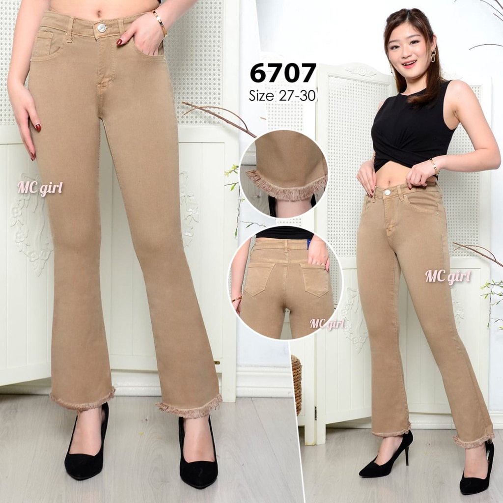 MC girl - Cutbray Jeans Rawis Warna Capuccino Wanita / Celana Lepis Kaki Lebar Rumbai Colour Capucino / Cutblay Denim / Cutbrei / Cutbrey Krem / Kaki Besar / Kaki Gede / Boot Cut 7C-G