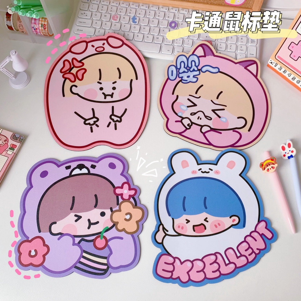 Mouse Pad Motif Kartun Perempuan Warna Pink / Ungu Gaya Korea Tahan Lama Untuk Kantor