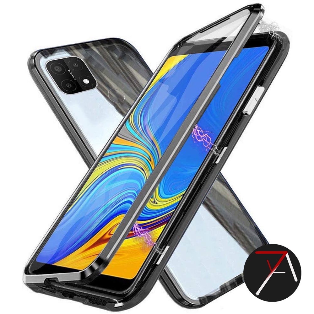 Oppo A16E / A16K Double Side Glass Magnetic Case Metal Cover Casing Depan Belakang