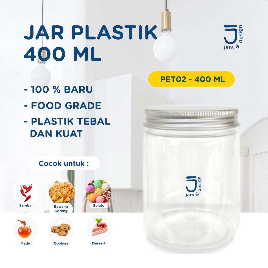 PET02 - Jar Plastik 400ml / Toples Plastik 400ml Tutup Aluminium