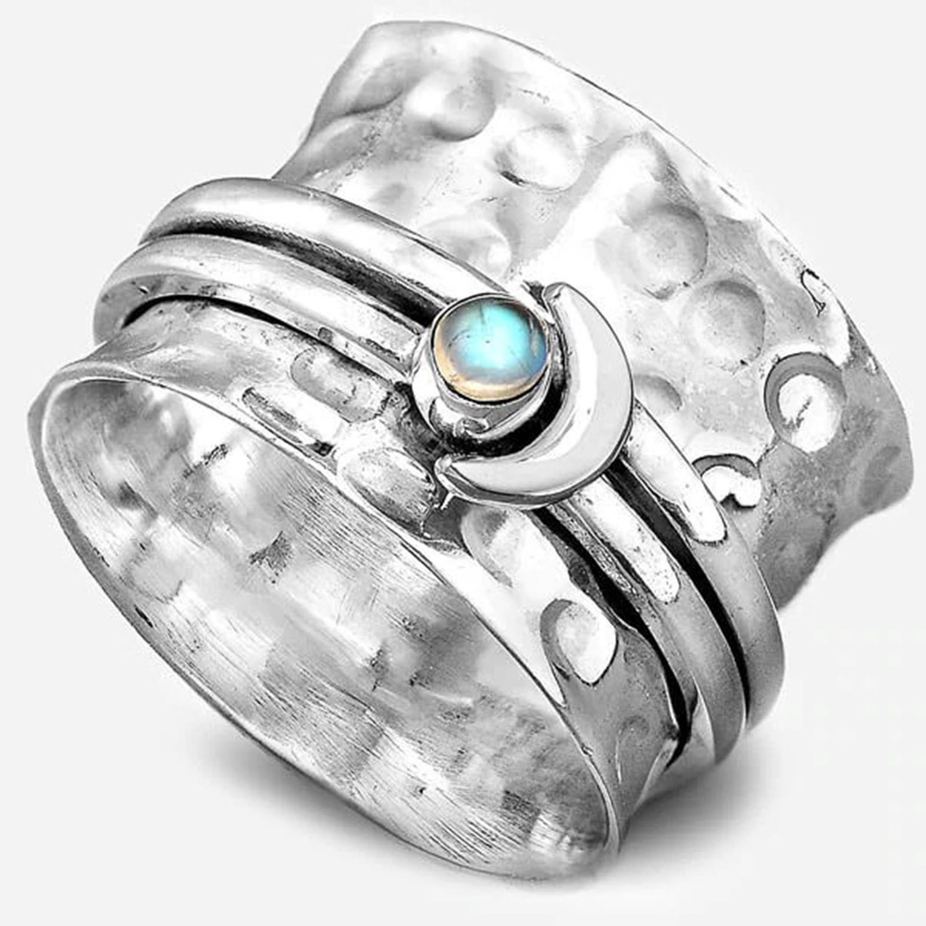 Hu Hu Hu Hu Hu Alat Bantu Pasang Kacamata♡ Cincin Bentuk Bulan Sabit Aksen Cubic Zirconia Gaya Vintage Untuk Wanita
