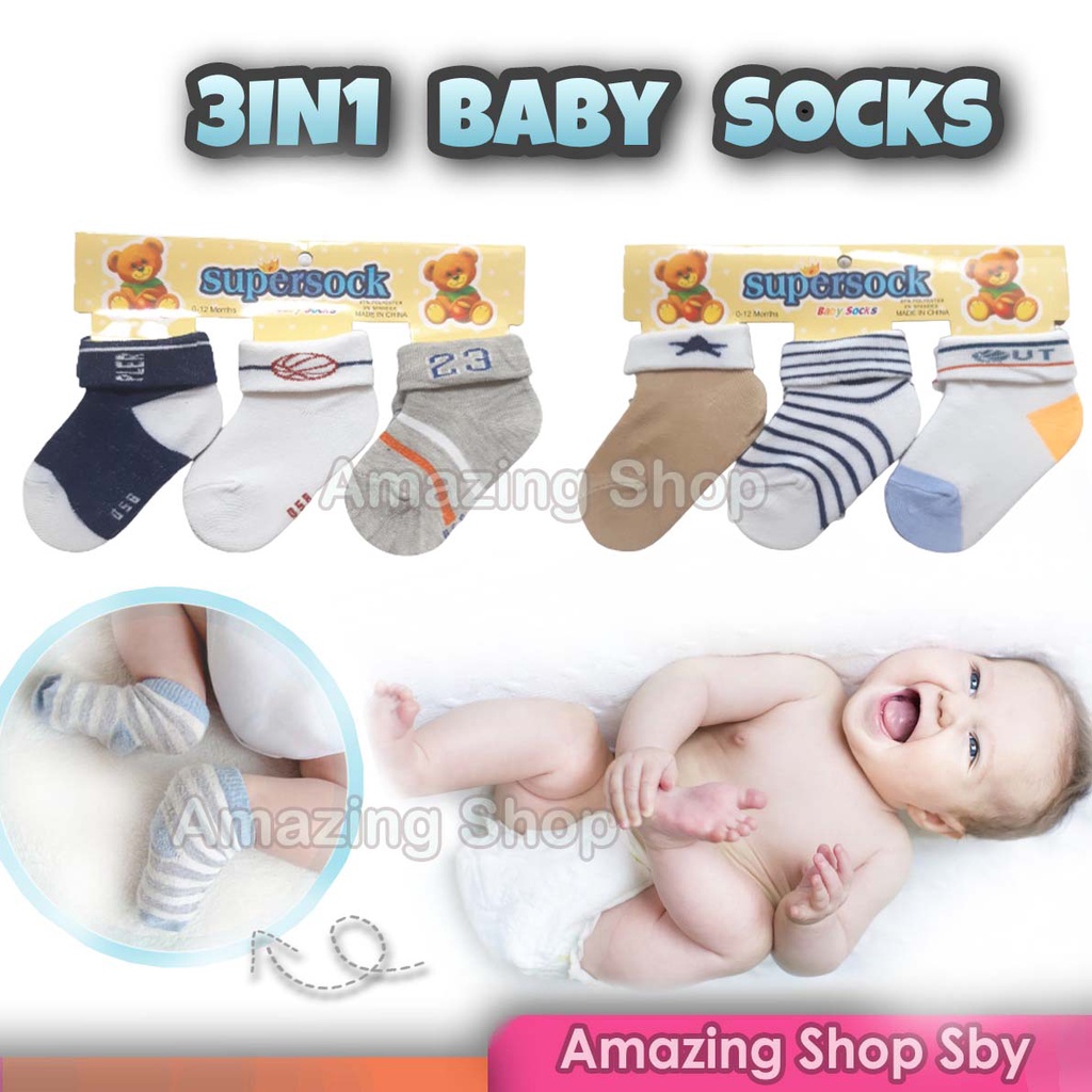 Kaos Kaki Anak Bayi 3in1 Kids Sock Newborn Cute Amazing Shop SBY