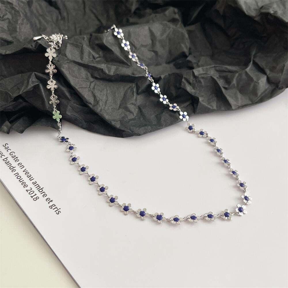 Mxbeauty Kalung Bunga Kecil Kepribadian Manis Bunga Biru Minimalis Logam Gadis Gaya Korea Necklace