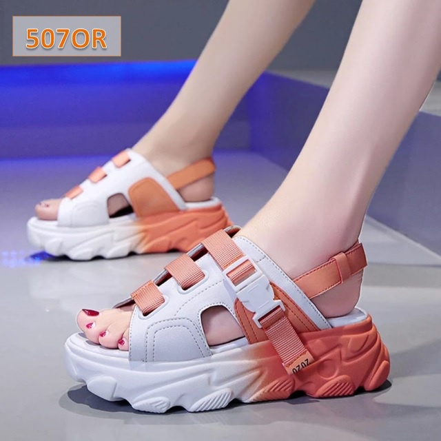 Sandal Gunung Tali Dual Tone Fahion Kasual Korea Sol Tebal 5 Cm Oren Tosca Ungu (507)